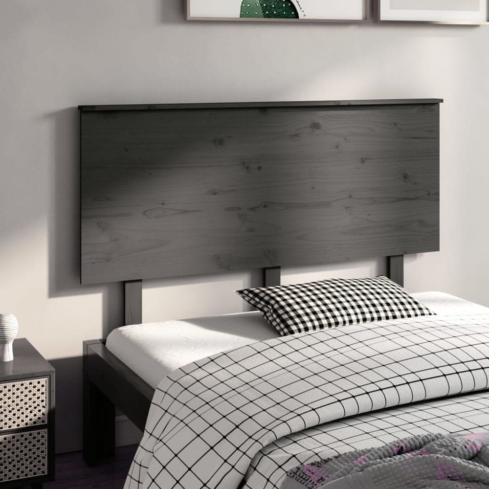 Vidaxl Čelo postele, sivé, 124x6x82,5 cm, masívne borovicové drevo